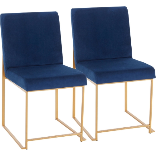 High Back Fuji Dining Chair in Blue Velvet & Brushed Gold (Set of 2)